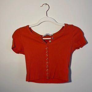 Women’s S Orange Adika Crop Top Button Down